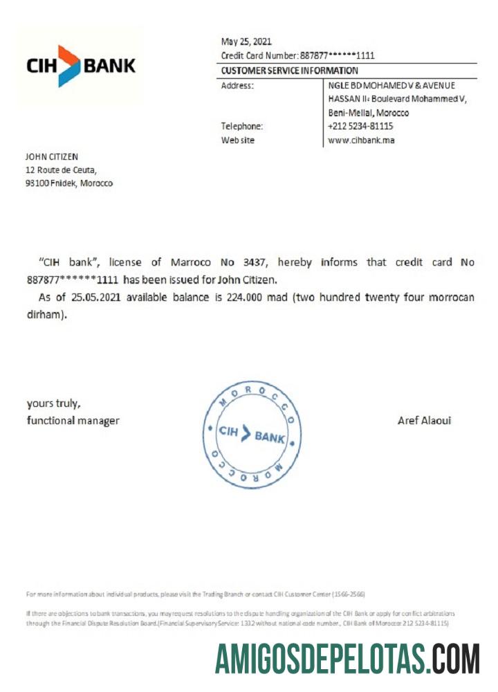 Referência do Banco CIH de Marrocos exemplo real